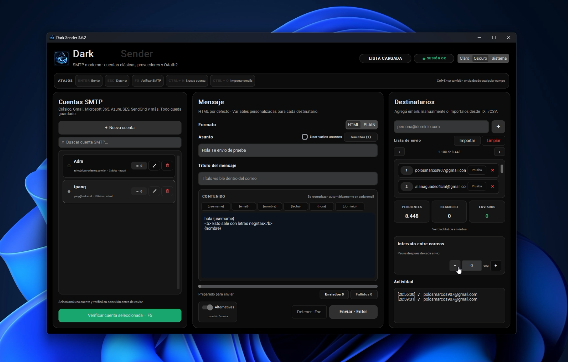 DarkSender 🚀 Envíos Masivos por SMTP
