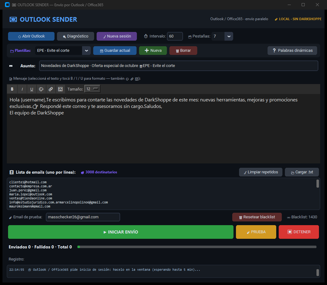 Programa con el navegador de Outlook abierto