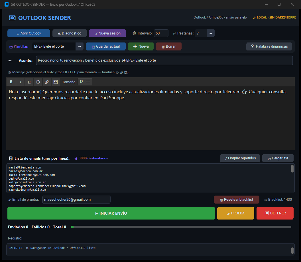Registro en vivo de envíos